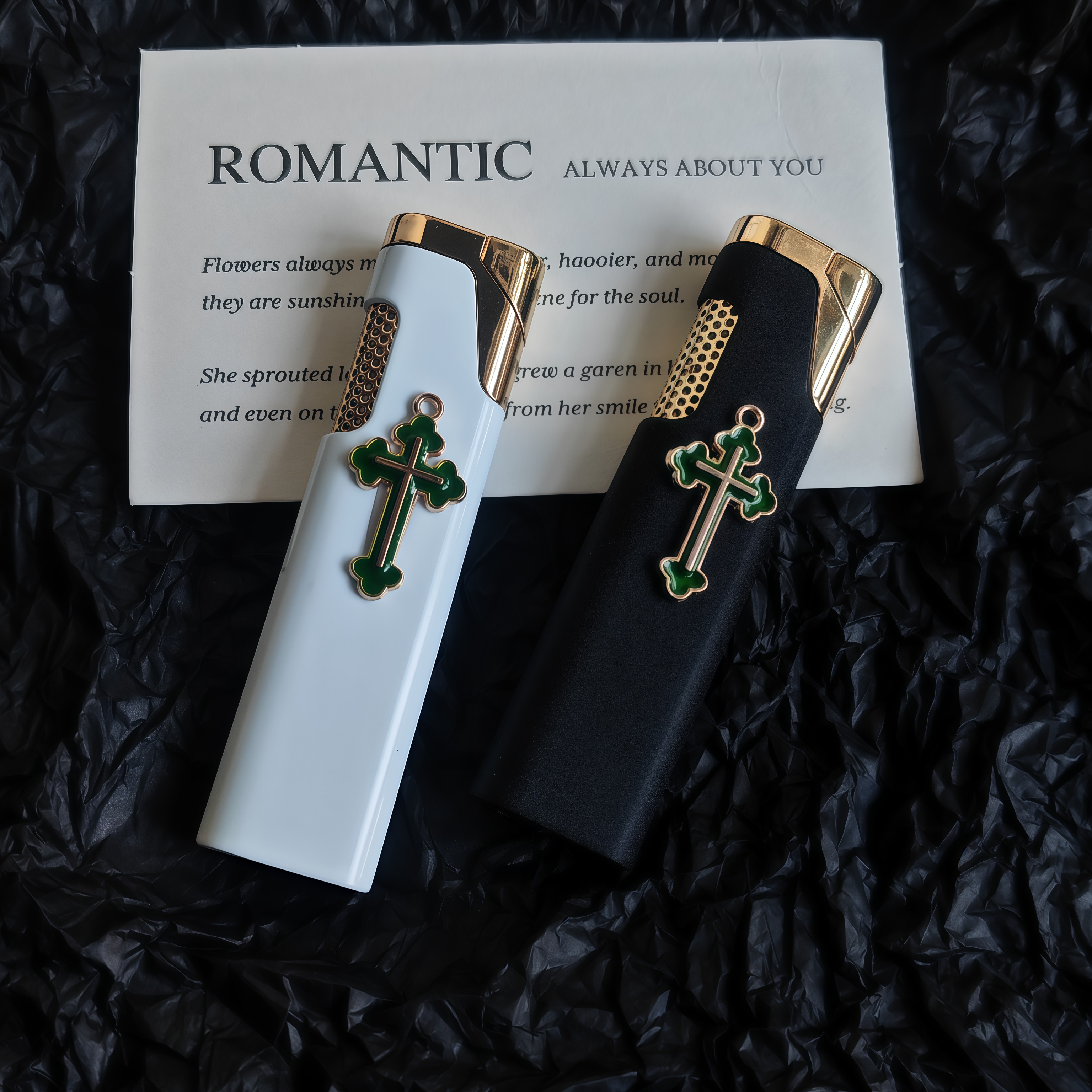 ins手作原创高颜值绿釉十字充气防风打火机个性便捷送礼