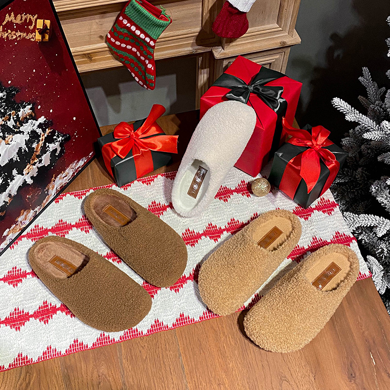 大码4143包头一脚蹬保暖棉鞋加绒毛毛半拖鞋女外穿秋冬款百搭软底