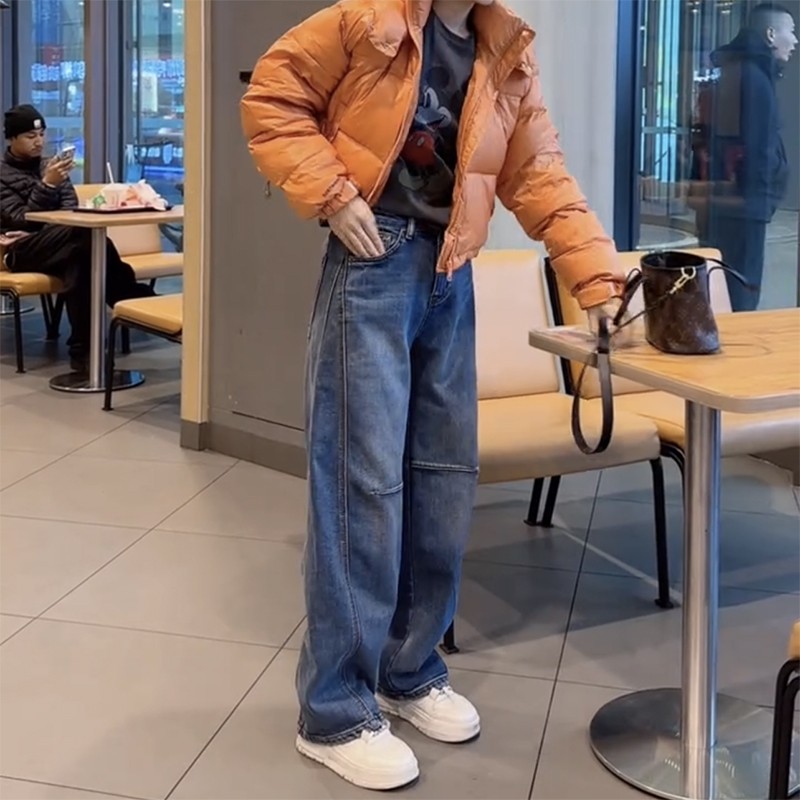 2025秋冬新款牛仔裤女大码显瘦窄版直筒拖地裤遮肉加绒减龄阔腿裤