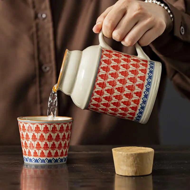 复古万花小暖壶家用带盖泡茶壶茶杯办公室大容量创意陶瓷焖茶杯