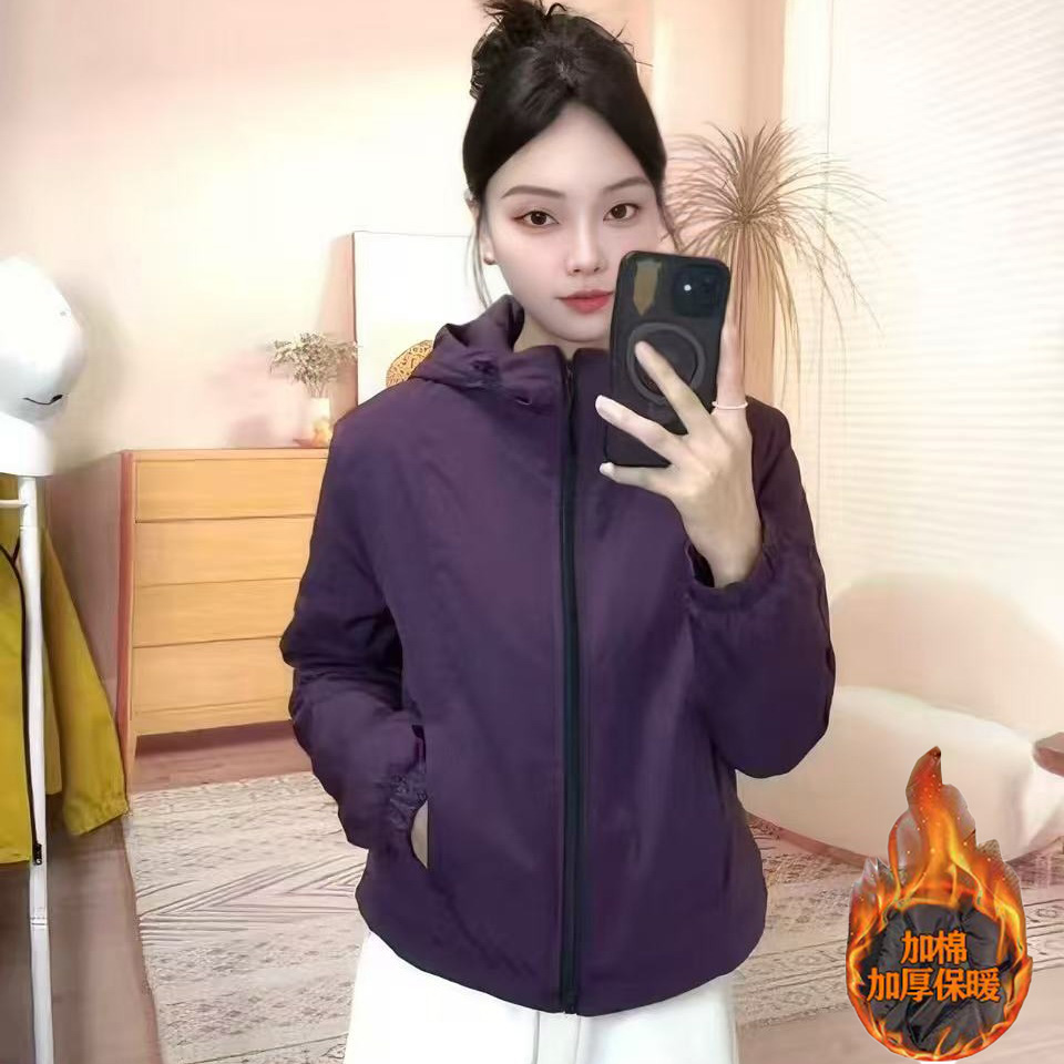加棉加厚冲锋衣外套女2025秋冬季新款连帽短外套韩版运动夹克上衣