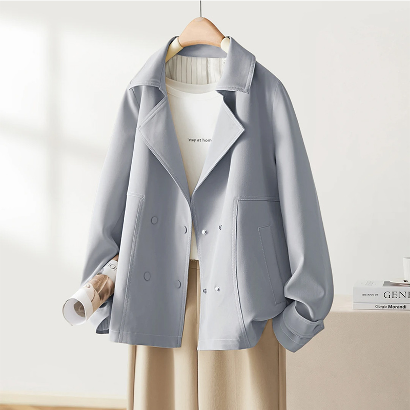 高端短款小个子风衣女2025新款春秋装撞色条纹百搭复古小个子外套