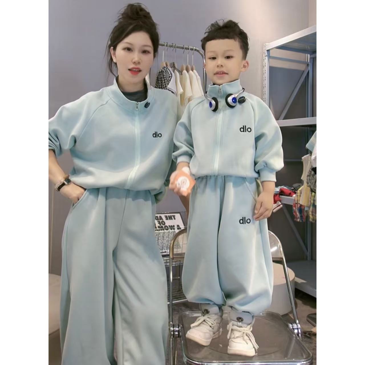 男女童秋款套装儿童亲子外套套装刺绣两件套韩版风时尚套装宽松