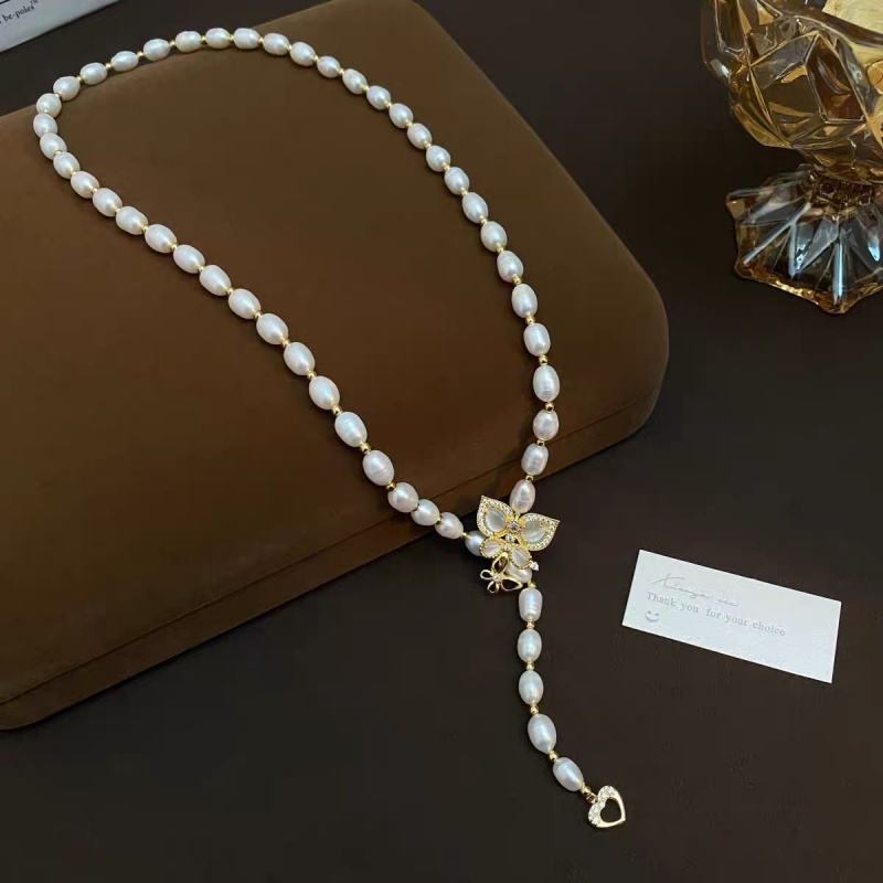 天然淡水珍珠蝴蝶项链女60cm长款毛衣链气质时尚轻奢小米珠锁骨链