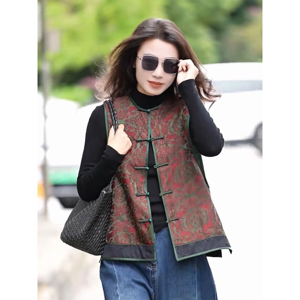 新中式女装国风唐装外套叠穿马甲宋锦夹克上衣女2025新款坎肩马夹