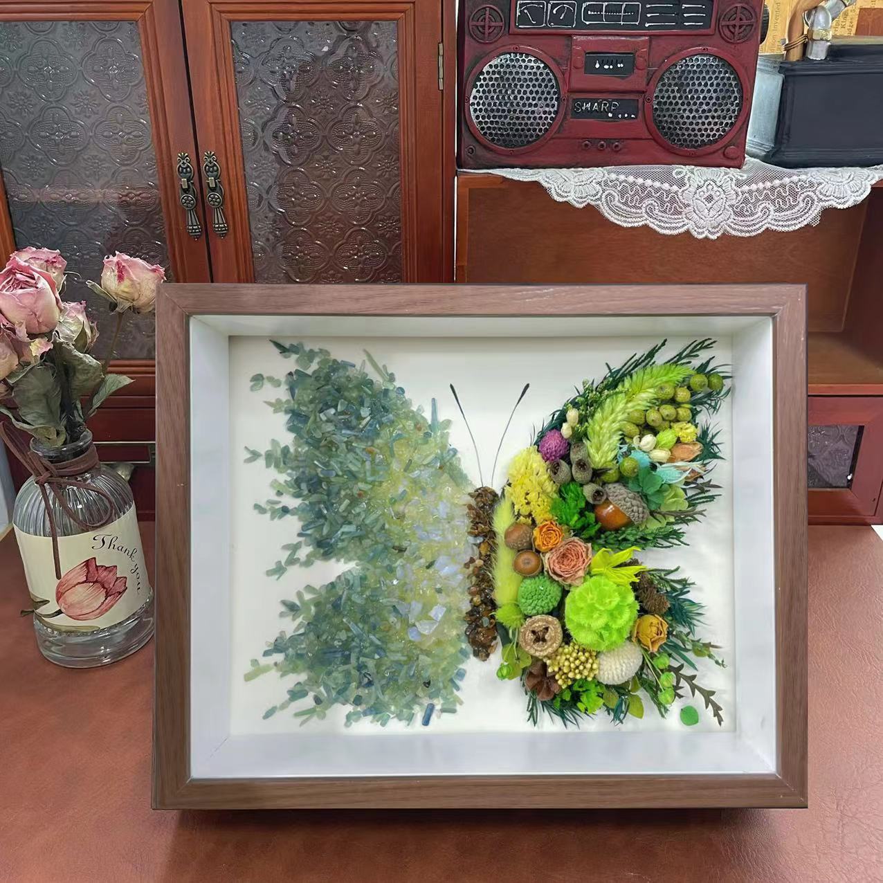 生日快乐老师礼物蝴蝶成品带包装礼袋 水晶框石头干花永生花礼物