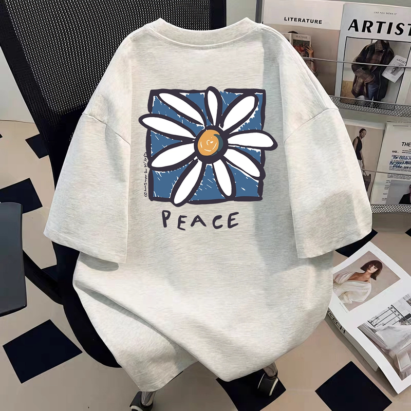 纯棉重磅T恤男潮牌卡通印花英文ins短袖夏季圆领半袖宽松短袖上衣