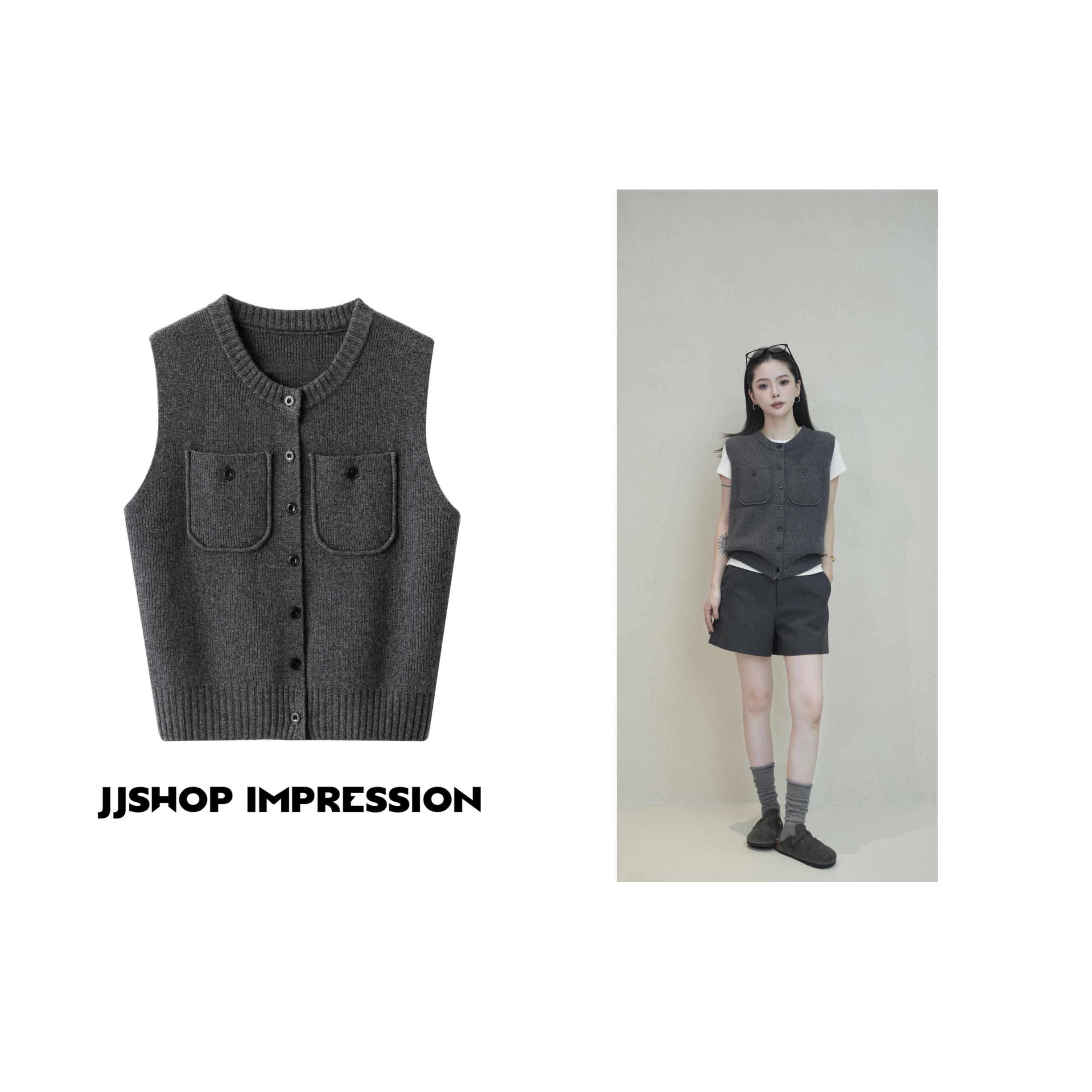 【无袖口袋马甲】JJSHOP IMPRESSION秋季全羊毛极简风针织马甲