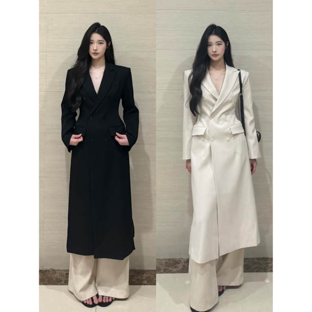 PANPANSTUDIO韩系简约通勤女主穿搭大衣外套女中长款修身显瘦气质