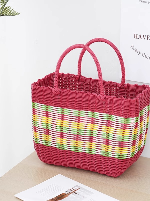 菜篮子手提买菜篮编织收纳篮塑料洗澡篮采摘购物篮子野餐篮仿藤编