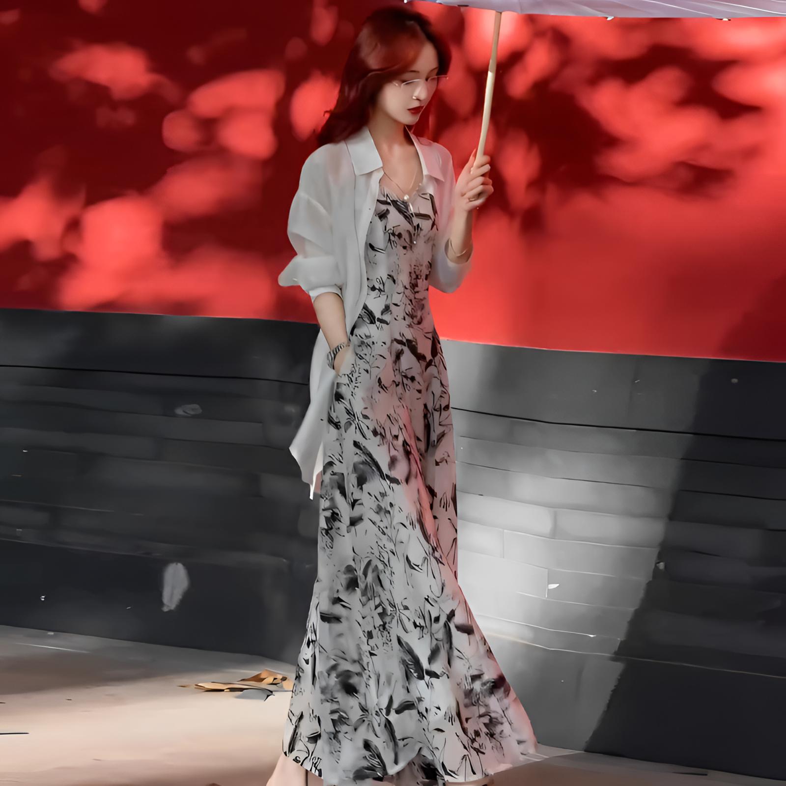 拉夏贝尔夏季简约通勤极简风长裙连衣裙时尚套装优雅气质蕾丝