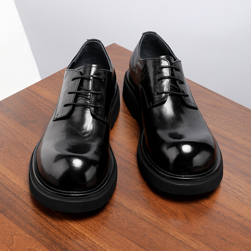 纯皮男士手抓纹胎牛皮商务休闲大头皮鞋男真皮厚底增高德比鞋秋季