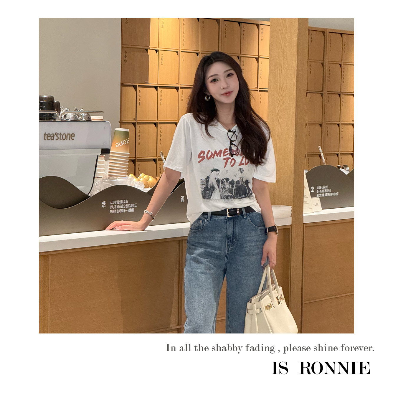 Is Ronnie【乐队的夏天】做旧花纱上衣百搭短袖t恤女装25IR0428