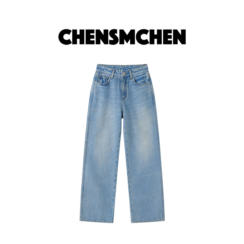 CHENSMCHEN 蓝色牛仔裤女秋冬穿搭高腰显瘦水洗直筒裤CSN2015NL