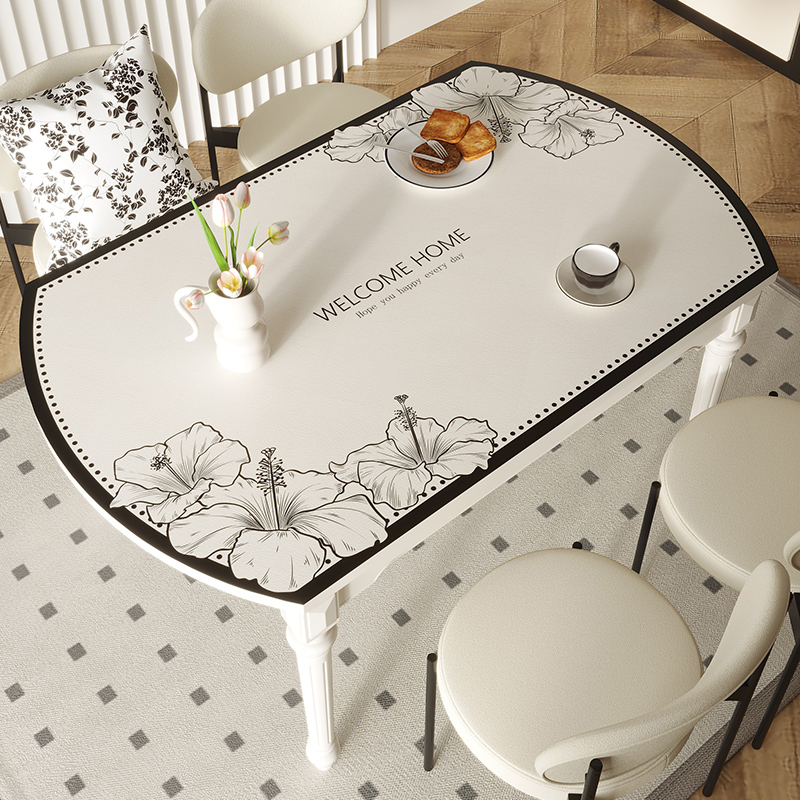 法式小香风椭圆形餐桌垫pvc桌布免洗防水防油防烫弧形可折叠皮革
