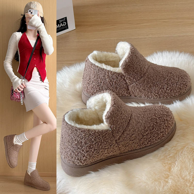 冬季新款女士加绒保暖舒适雪地靴一脚的懒人棉鞋百搭加绒加厚保暖