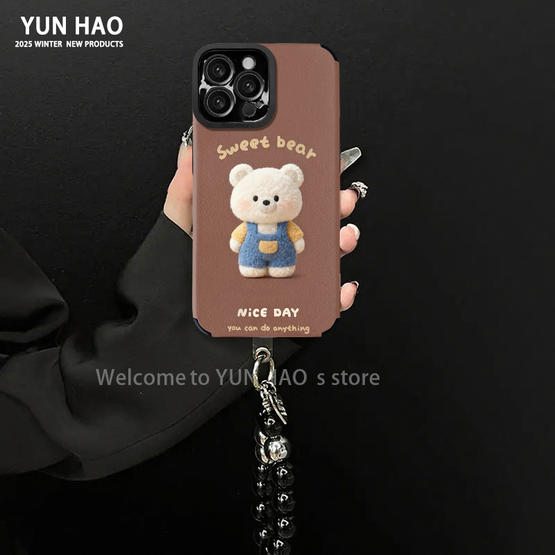 小白熊适用苹果17vivo华为oppo小米15瞳眼全包小羊皮手机壳女款