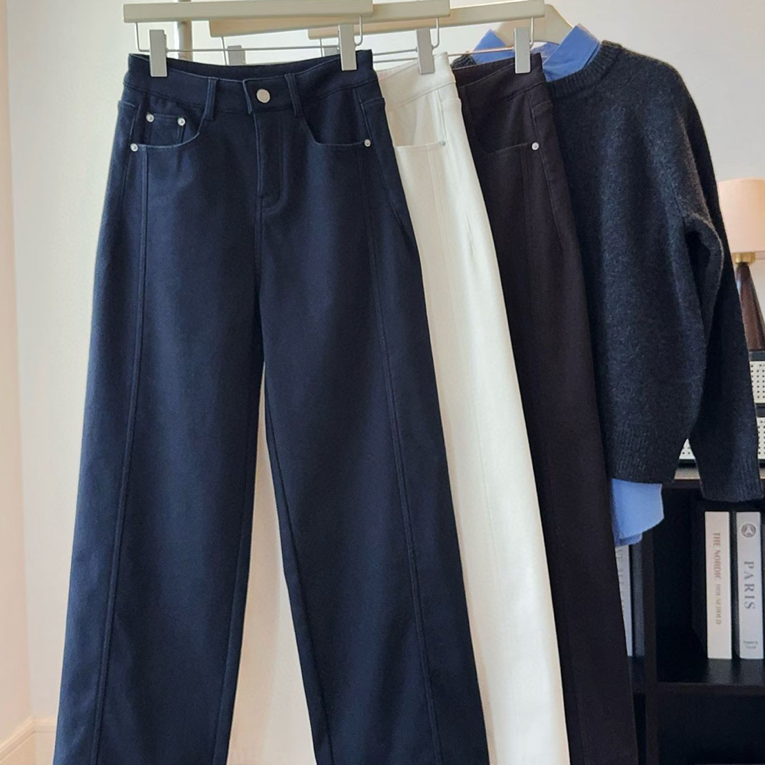 新疆棉加绒牛仔裤～韩版高腰显瘦柔适百搭休闲直筒裤牛仔裤LXL