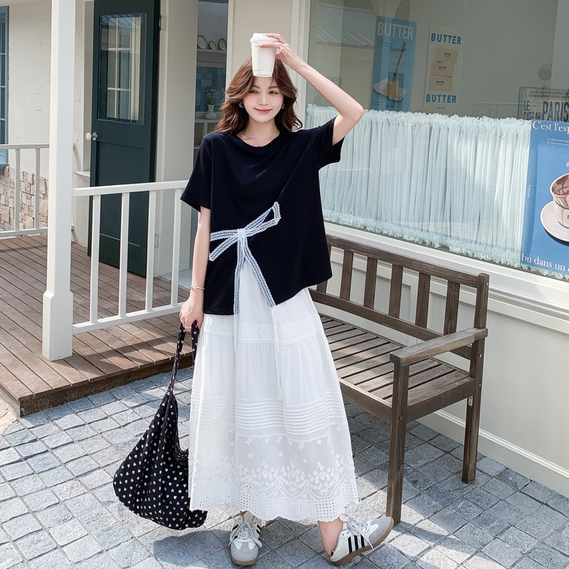 高级感不规则T恤白色半身裙套装女2025年夏季新款穿搭一整套潮