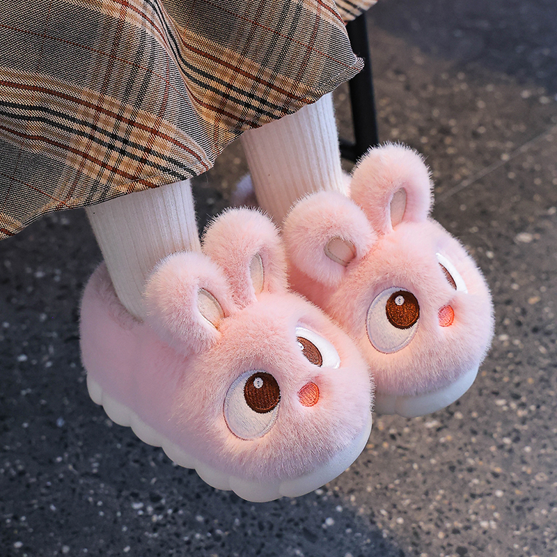 2025新款冬季儿童棉拖鞋男女童包跟保暖加绒亲子居家厚底毛毛棉鞋