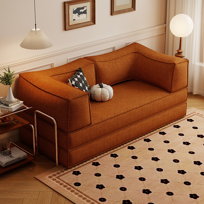 阑珊阁中古风布艺沙发模块客厅直排复古折叠布丁沙发床意式极简