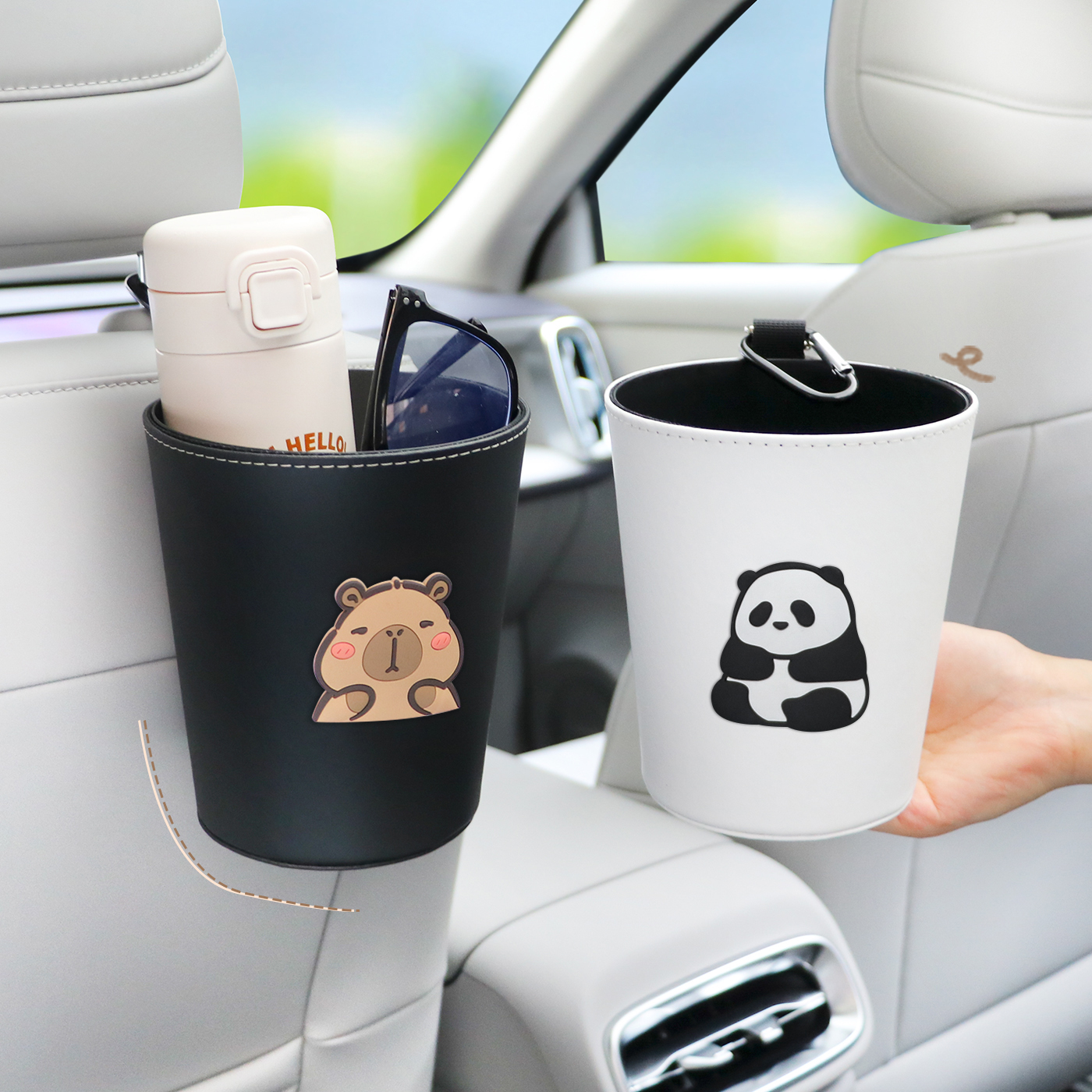 车载垃圾桶后排座椅背挂式储物收纳挂桶车内雨伞水杯多功能杂物盒