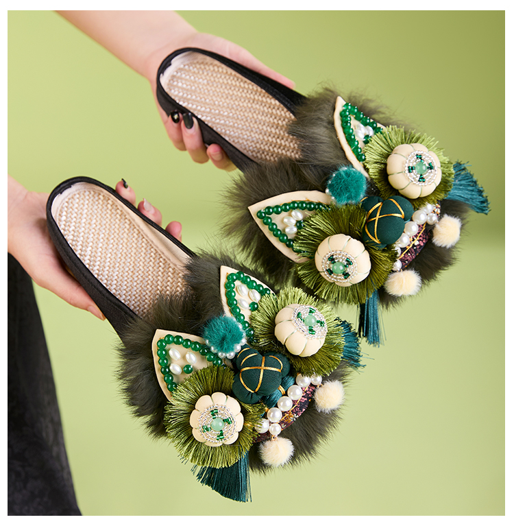 虎头鞋手工复古大人拖鞋刺绣中国风女新款平底中式风老北京布鞋