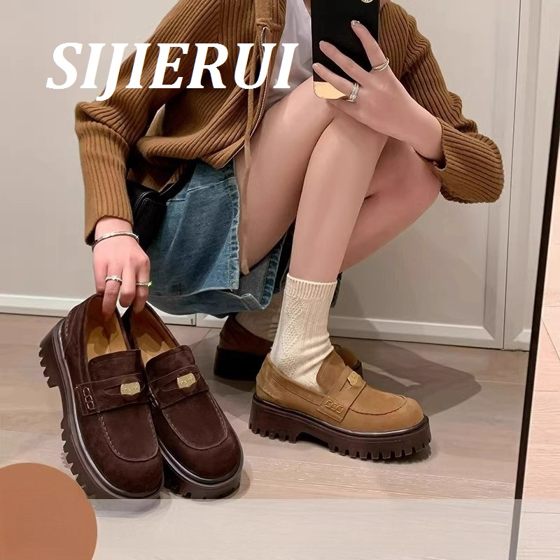 SIJIERUI英伦风厚底金币乐福鞋女2025年秋冬法式一脚蹬增高单鞋女