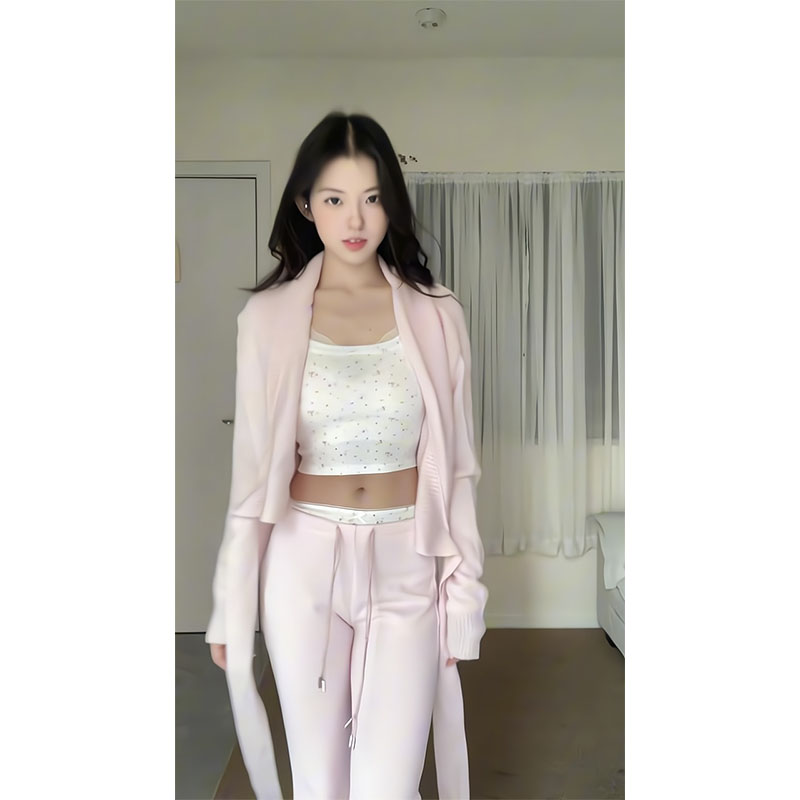 甜美风碎花长袖t恤女蕾丝拼接打底衫修身显瘦辣妹针织开衫休闲裤