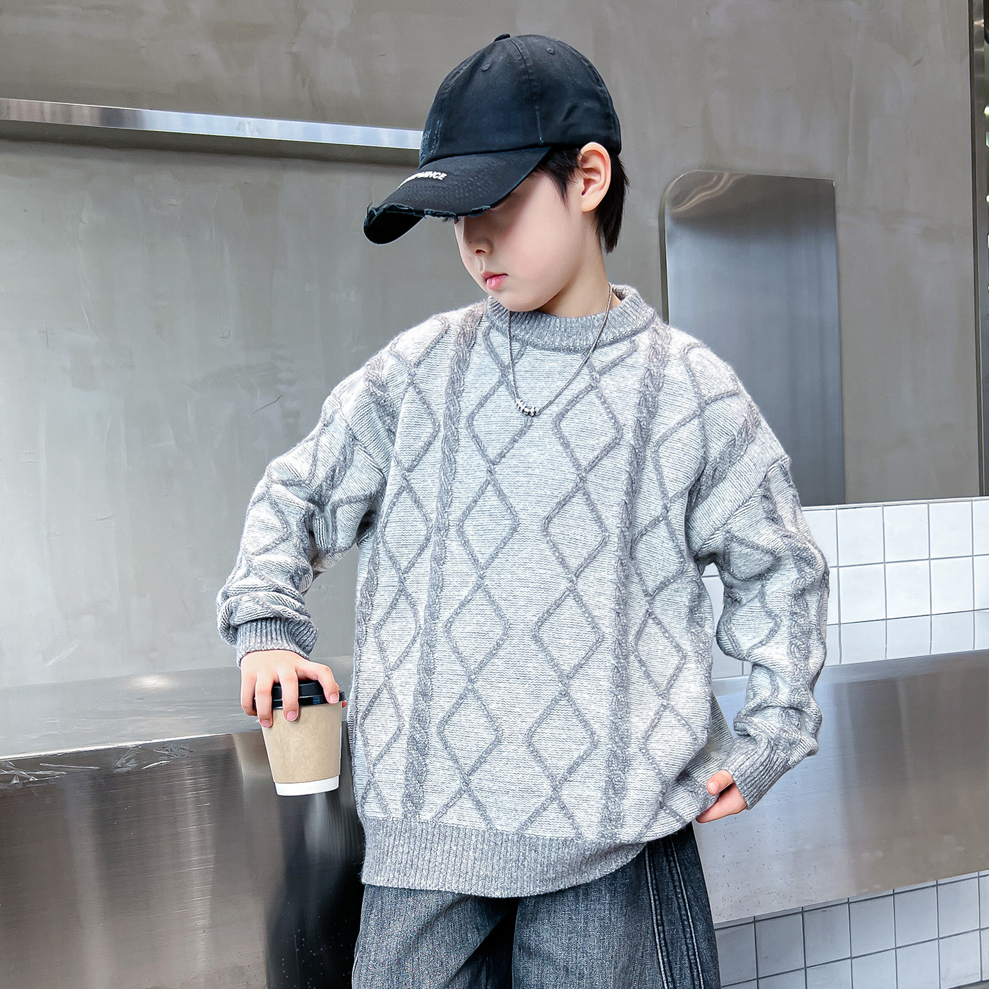 男童秋冬加厚半高领毛衣2025新款儿童中大童冬季大码针织衫上衣潮