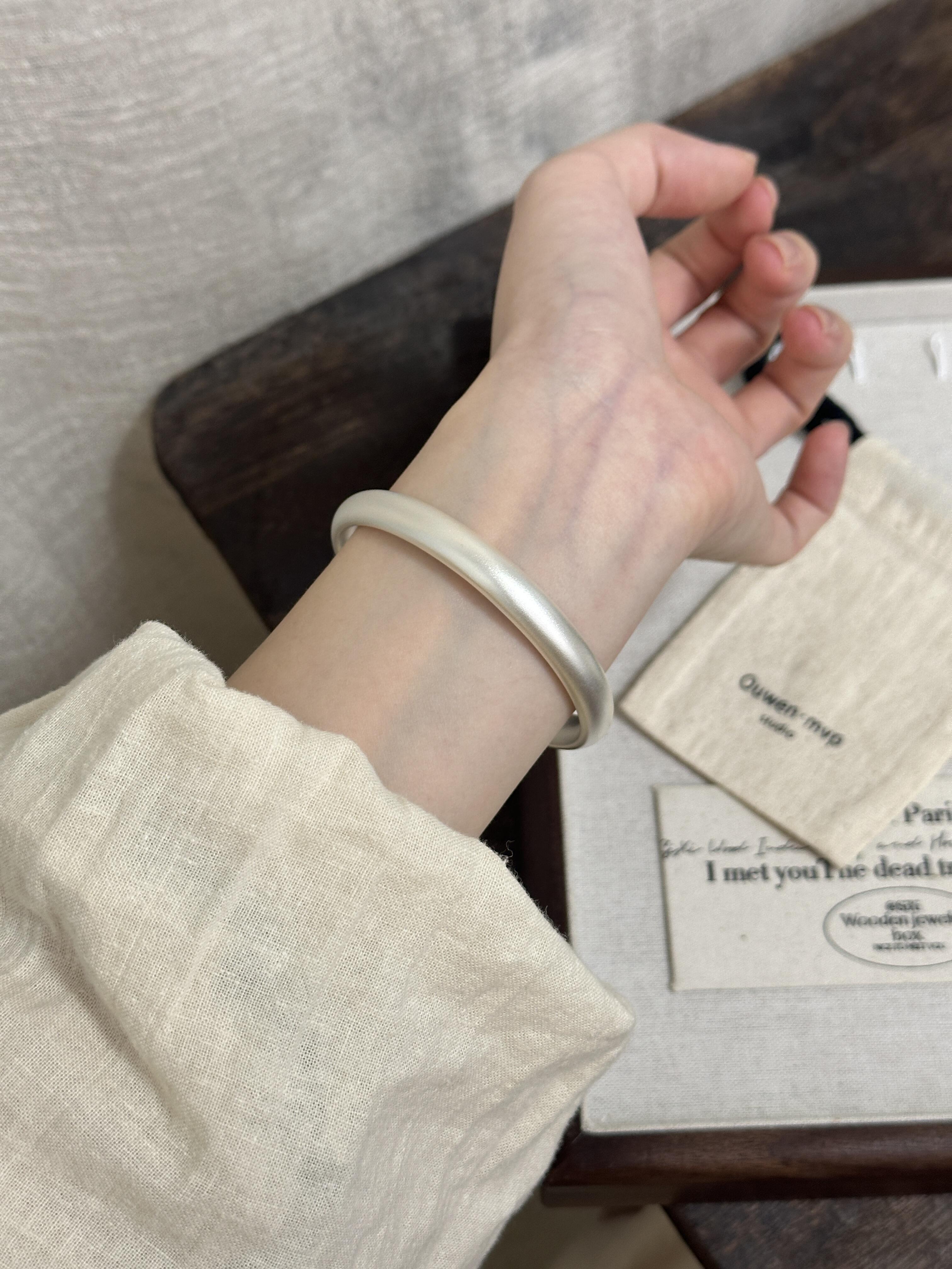 足银珐琅手镯 泥鳅背足银9999传承柔光手镯女镯子素圈送礼物