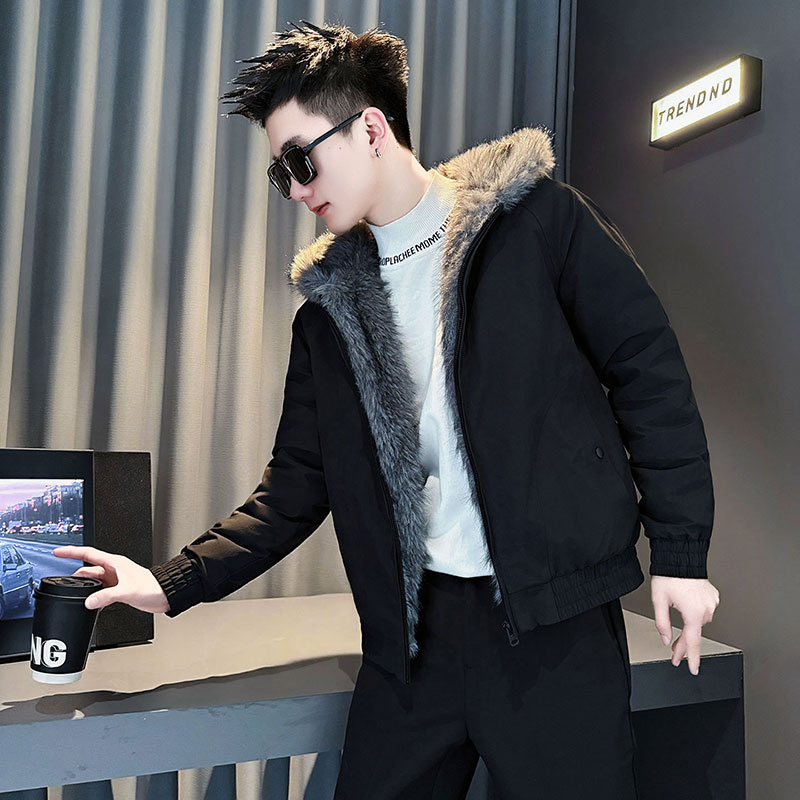 座山雕外套男士棉服高级感男装衣服连帽棉衣男生冬季加毛保暖棉袄