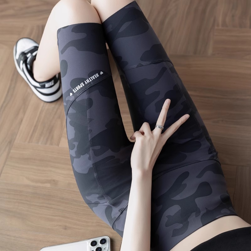 城市运动风迷彩五分双侧口袋鲨鱼裤女外穿夏薄款高腰芭比打底短裤