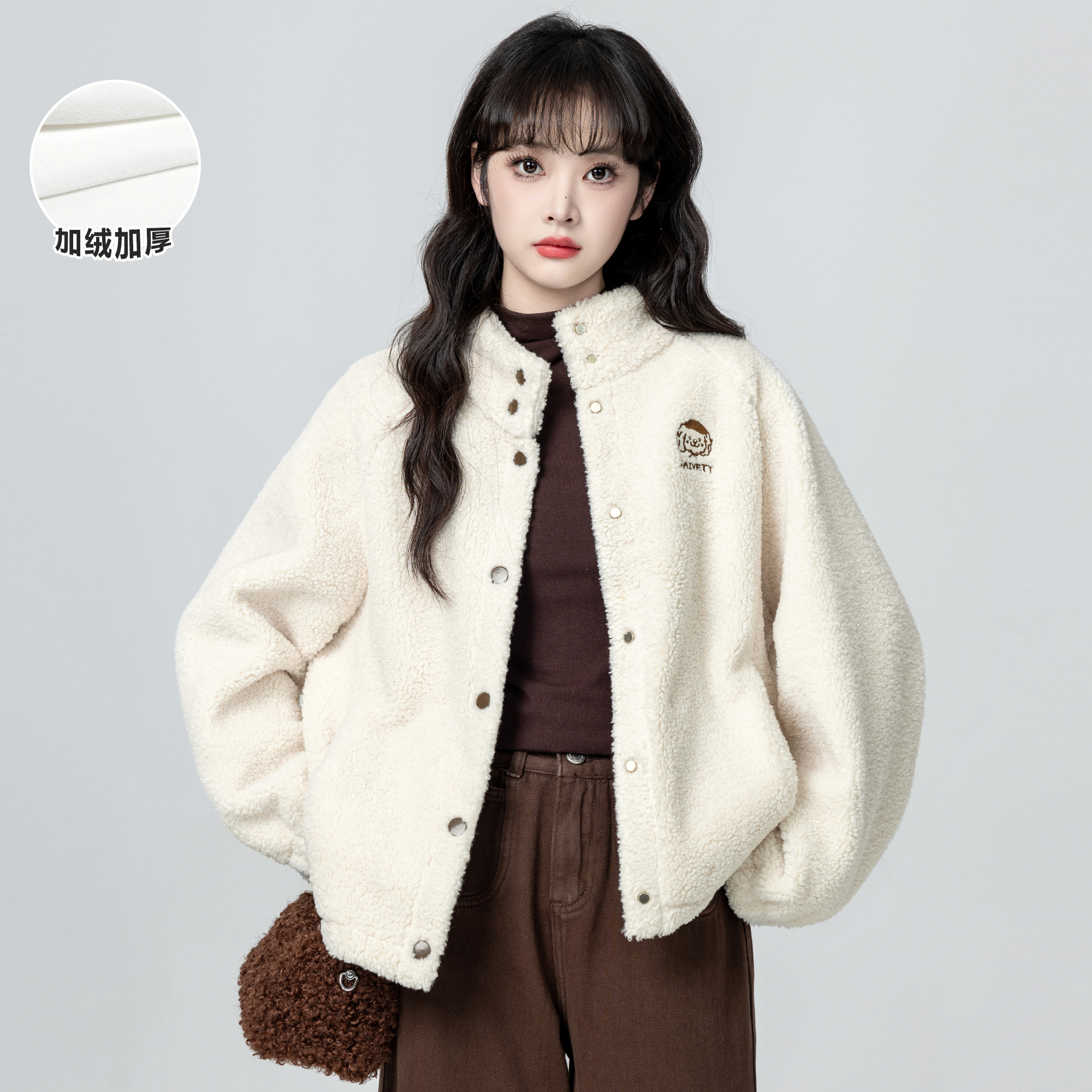 羊羔毛立领外套女冬季2025新款宽松保暖加绒加厚抓绒夹克开衫上衣