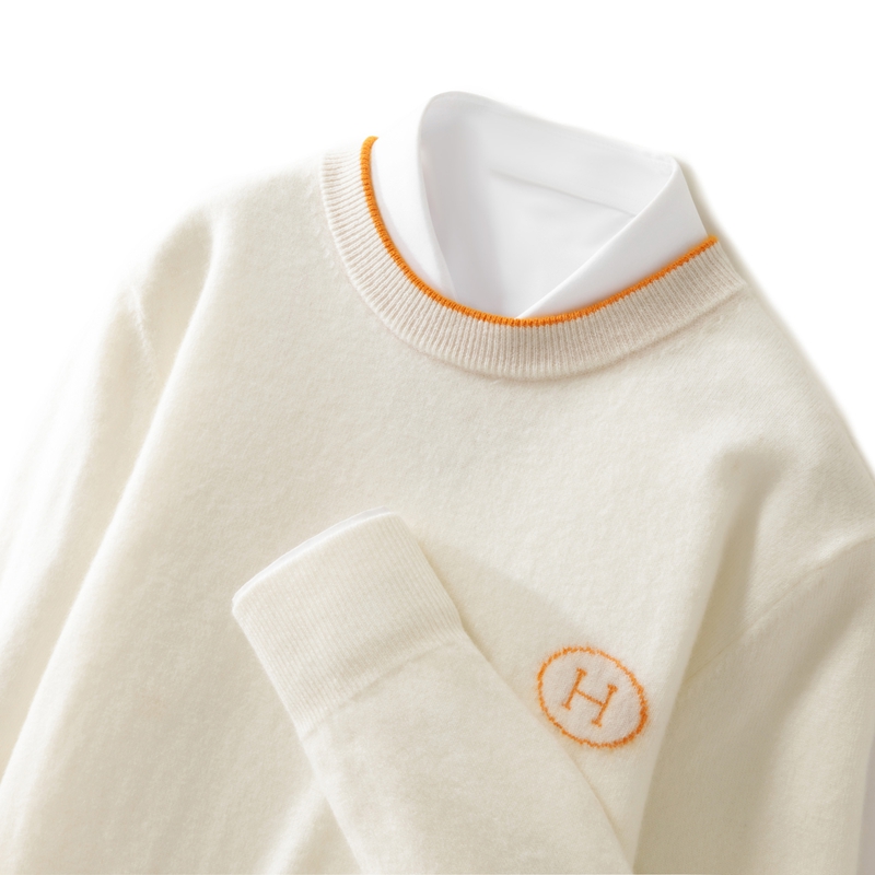 【软糯亲肤】新款羊绒撞色圆领长袖男休闲百搭时尚针织羊绒打底衫X