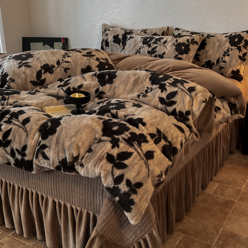 复古风牛奶绒床单被套加厚床上四件套冬季兔绒双面绒床盖被罩床品