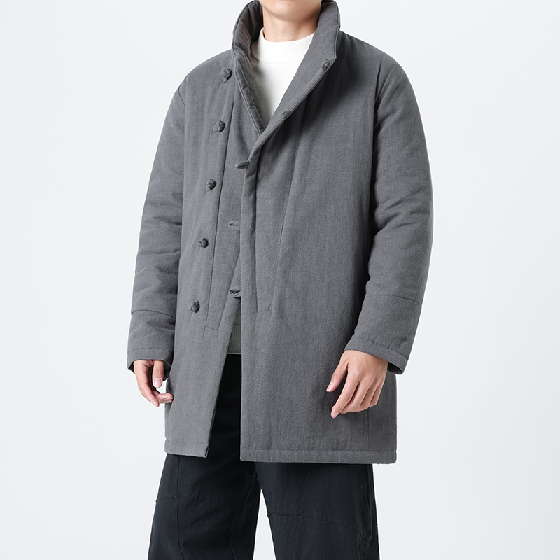 中国风加厚棉衣冬季外套保暖斜襟汉服苎麻棉服男古装盘扣棉袄