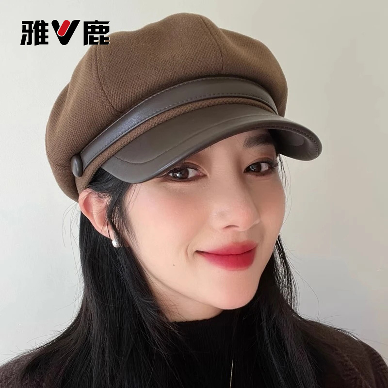 帽子女款2025新款秋冬季大头围显脸小云朵八角帽复古英伦风贝雷帽