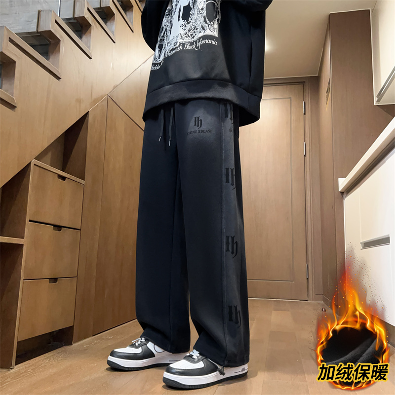 2025秋冬新款青少年男生直筒运动裤时尚潮牌宽松百搭款卫裤长裤