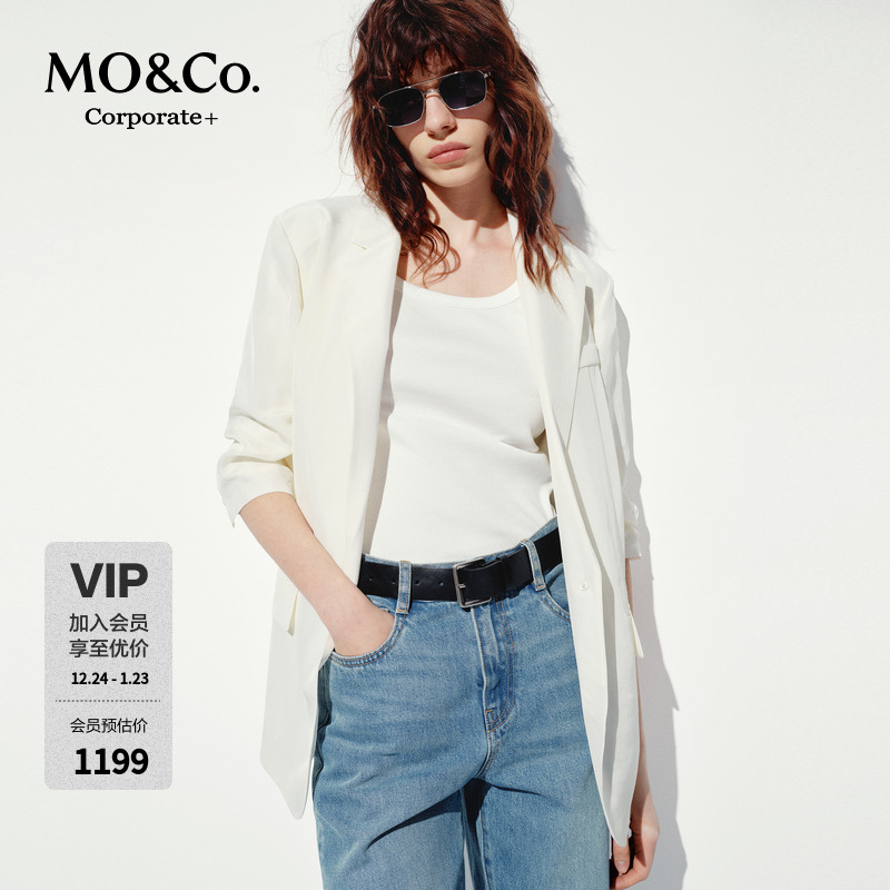 【C+系列】MOCO西装2025夏新品轻薄人丝捏褶中袖外套MBE2BLA004