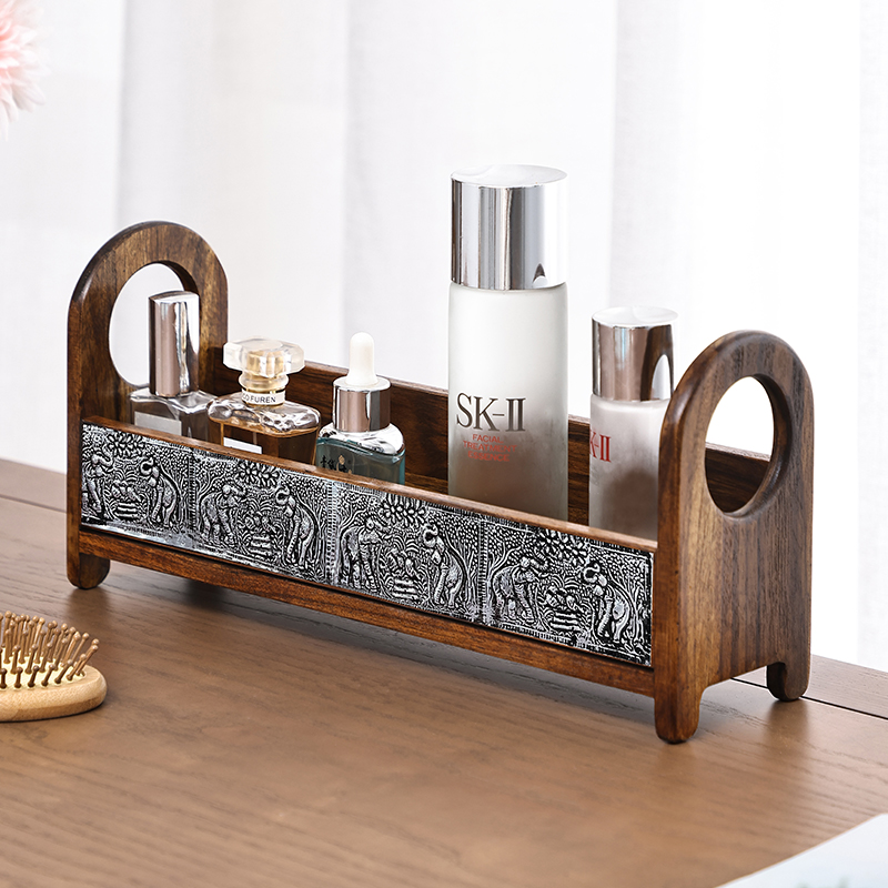 【高端实木】复古中式化妆品收纳盒浴室卫生间台面架子洗手台置物架