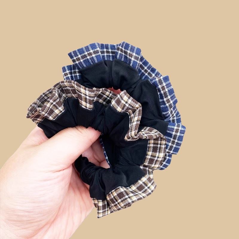 韩版ins格纹面膜发圈少女气质褶皱扎头发绳时尚简约头圈弹力皮筋