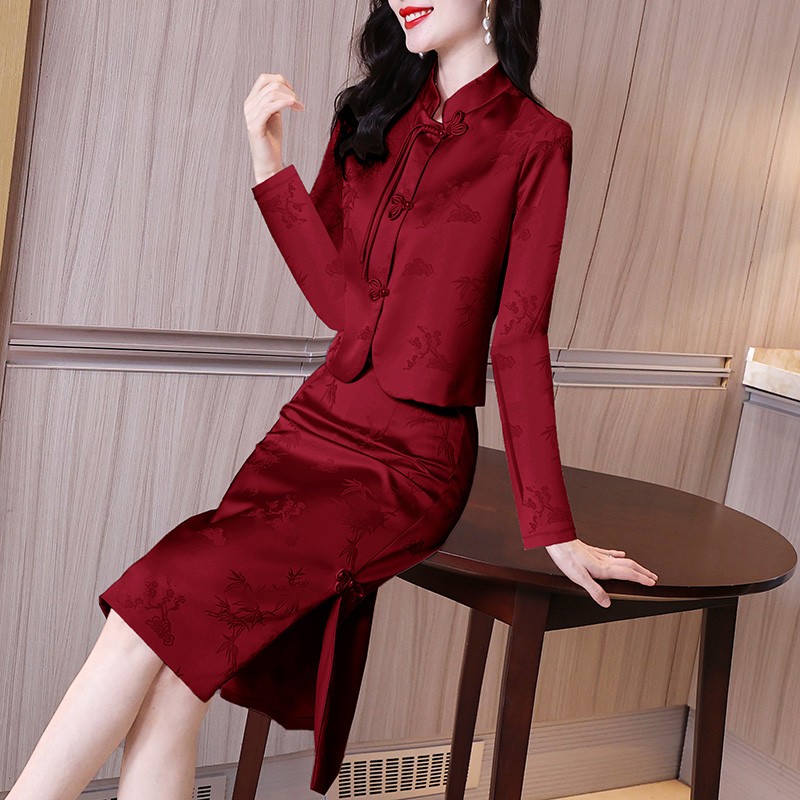 氛围感穿搭婚宴礼服裙2025年春季气质女士新中式红色两件式洋装