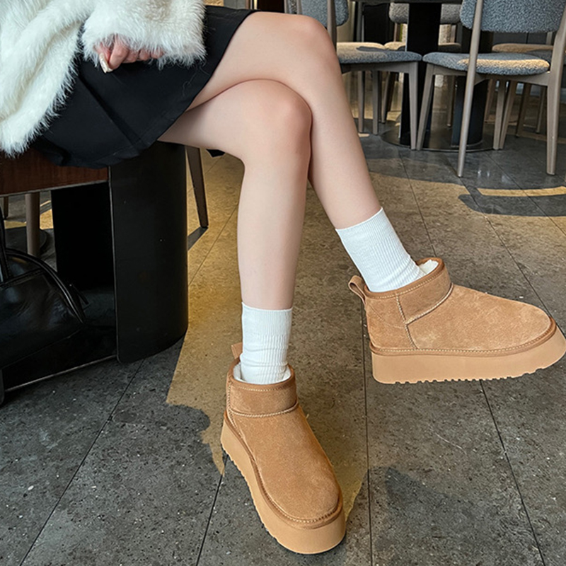 雪地靴厚底皮毛一体雪地靴女款冬季加绒保暖短靴大棉鞋888-6