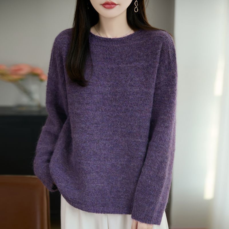 正品撤柜羊毛衫圆领毛衣女秋冬新款宽松慵懒套头针织衫外穿上衣