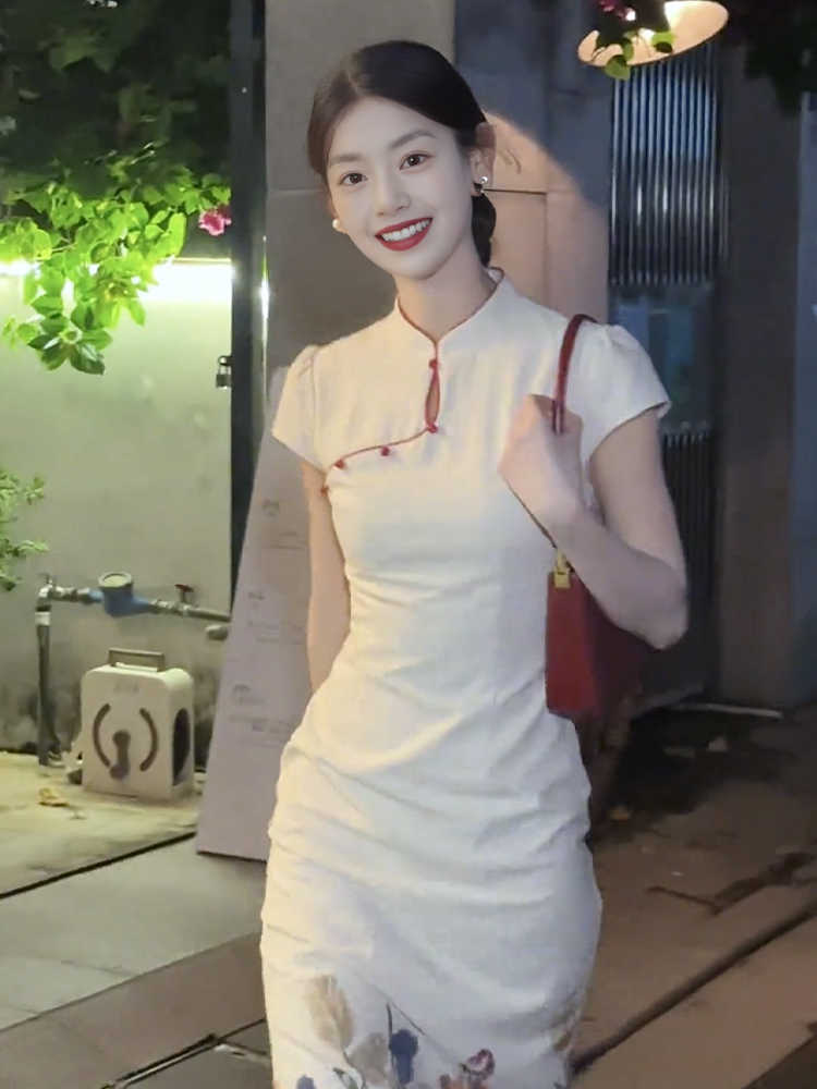 旗袍新中式国风改良高个子旗袍女2025夏季日常可穿绝美收腰连衣裙