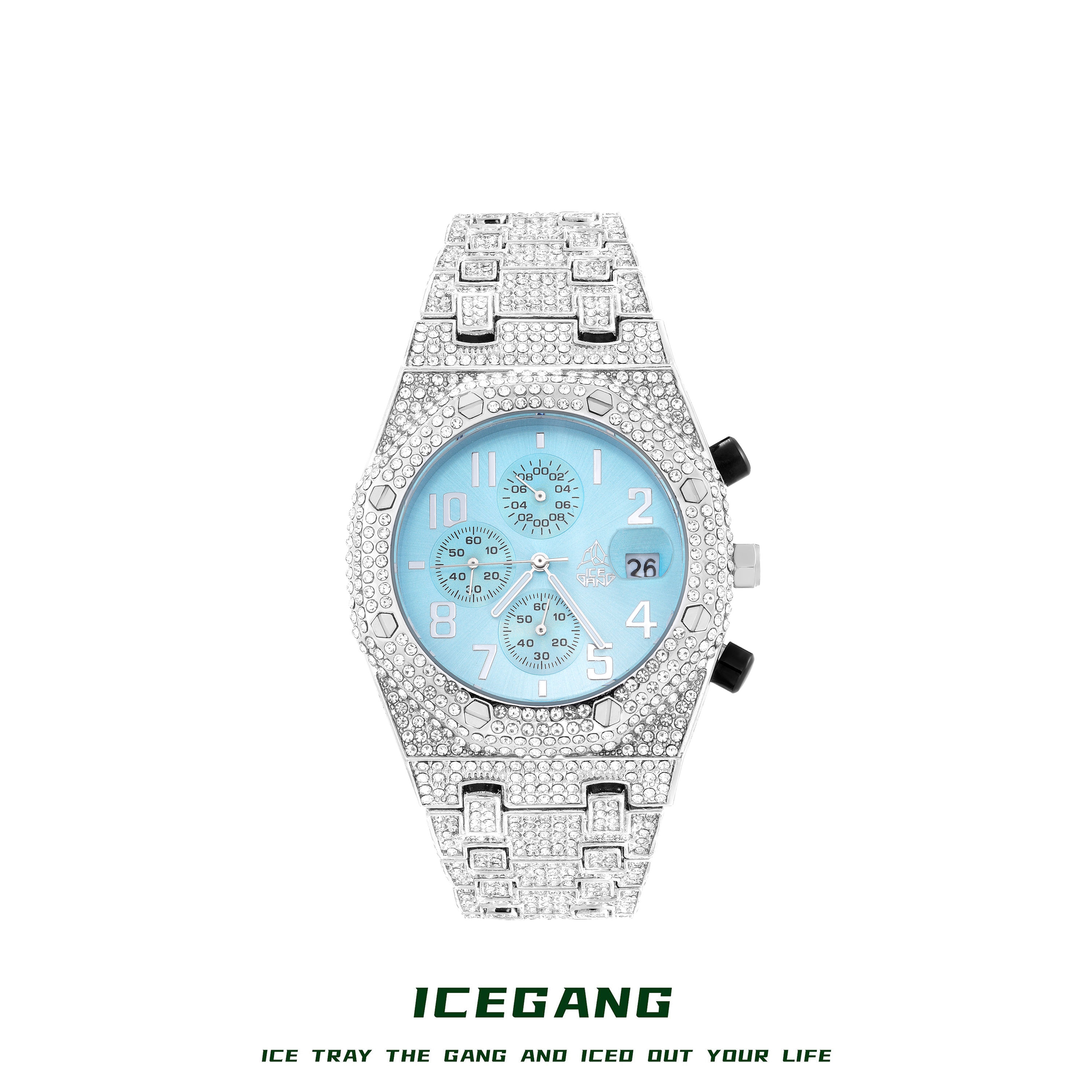 ICEGANG马尔代夫蓝满钻三眼石英腕表男女同款时尚潮流个性