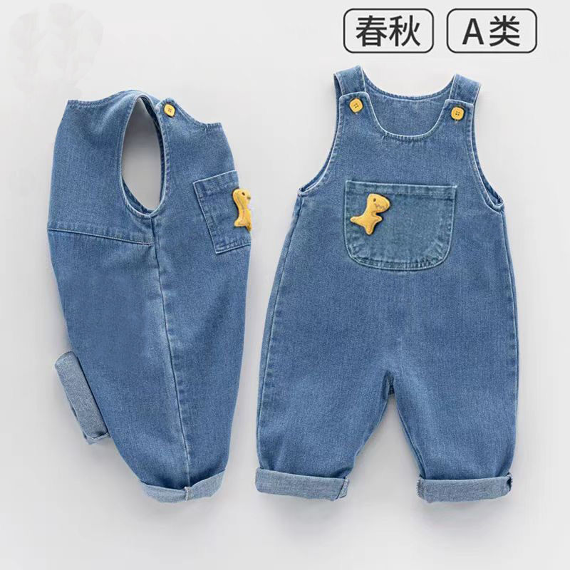 婴儿牛仔儿童背带裤春秋一岁男童牛仔裤小童女童长裤宝宝连体裤子