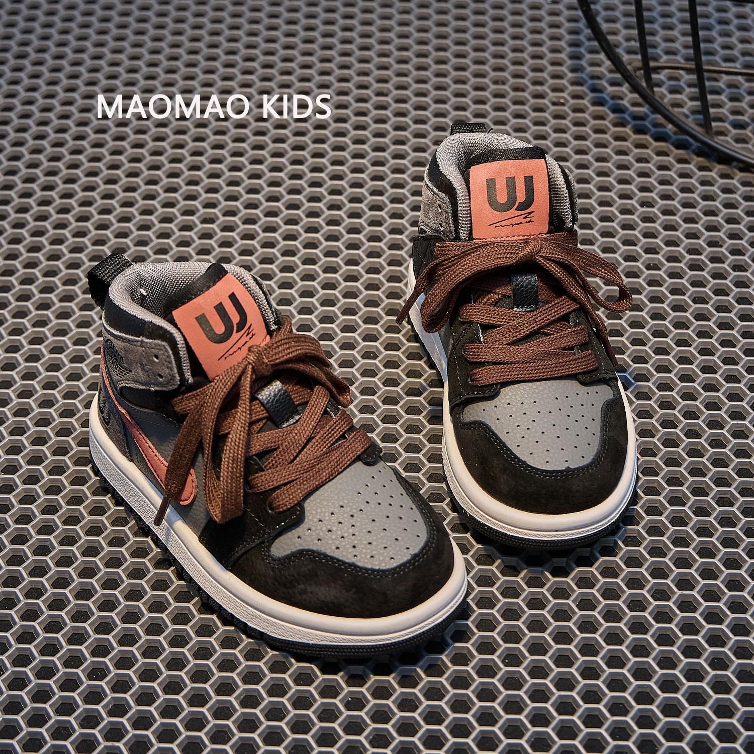 大黄蜂AJ童鞋蓝色高帮板鞋女童鞋子2025新款秋冬儿童运动鞋男童休