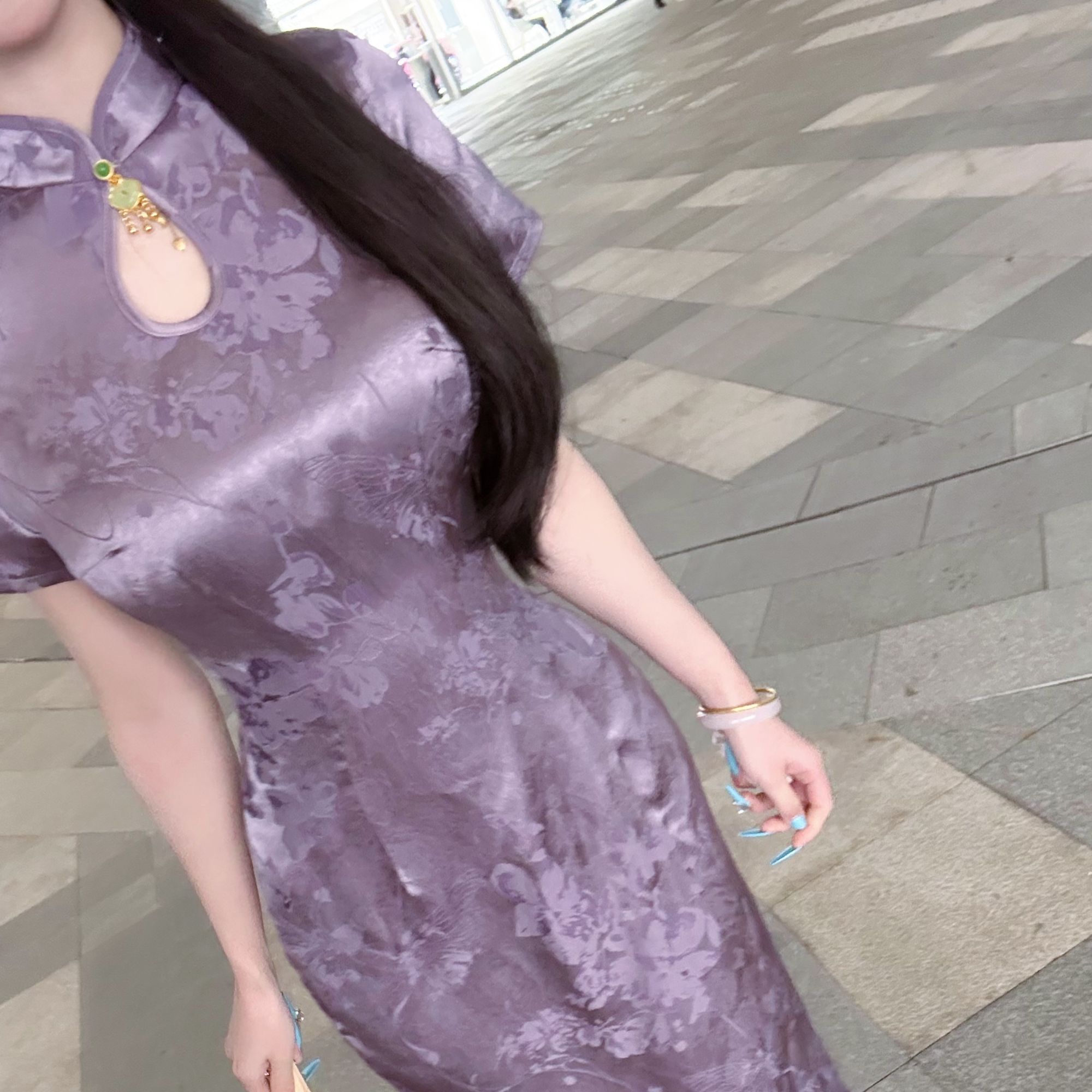 LHMknk1画报夫人原创自制国风甜美显瘦春夏新中式紫色旗袍 棠枝